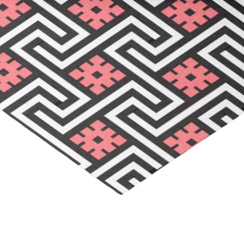 Deco Greek Key Black White and Coral Pink Tissue Paper