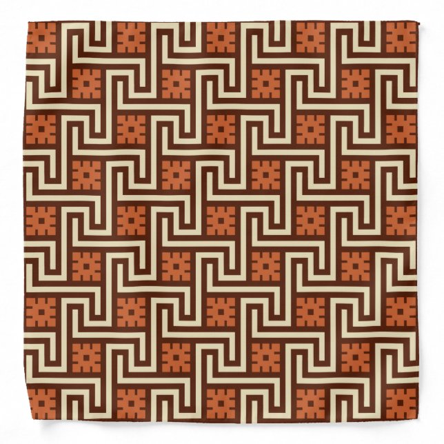 Deco Greek Key, Brown, Beige and Rust Bandana (Front)