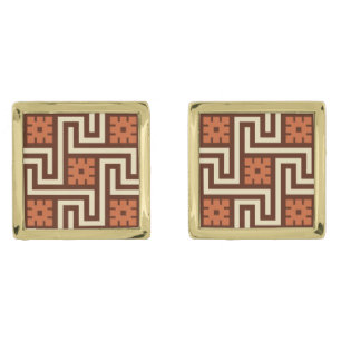 Deco Greek Key, Brown, Beige and Rust Cufflinks