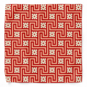 Deco Greek Key, Coral Orange and Beige Bandana