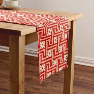 Deco Greek Key, Coral Orange and Beige Short Table Runner