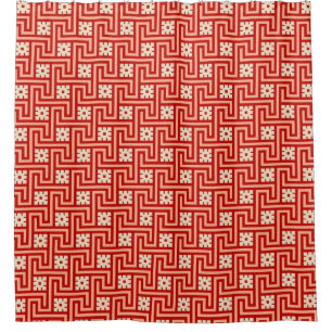 Deco Greek Key, Coral Orange and Beige Shower Curtain
