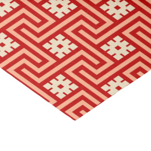 Deco Greek Key Coral Orange and Beige Tissue Paper