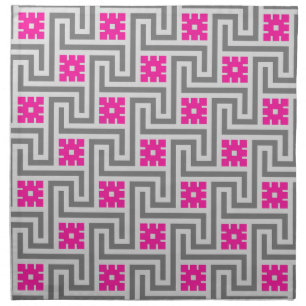 Deco Greek Key, Grey / Gray and Fuchsia Pink Napkin
