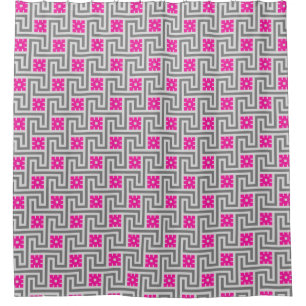 Deco Greek Key, Grey / Gray and Fuchsia Pink Shower Curtain