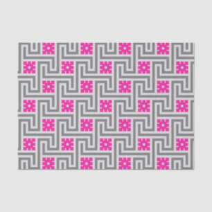 Deco Greek Key, Grey / Gray and Fuchsia Pink Tissue Paper