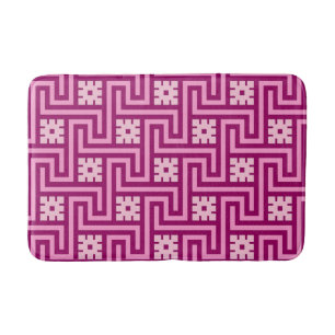Deco Greek Key, Pink and Burgundy Bathroom Mat