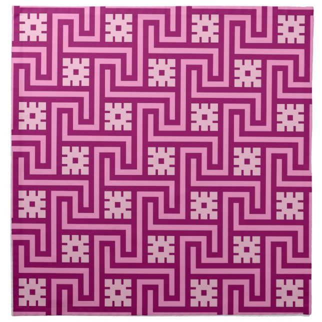 Deco Greek Key, Pink and Burgundy Cloth Napkin (Front)