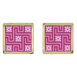 Deco Greek Key, Pink and Burgundy Cufflinks