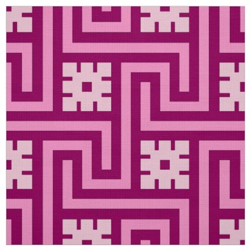 Deco Greek Key, Pink and Burgundy Fabric