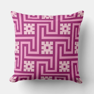 Deco Greek Key, Pink and Burgundy Throw Pillow