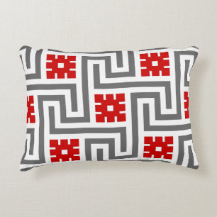 Deco Greek Key, Red, White and Grey / Gray Accent Pillow