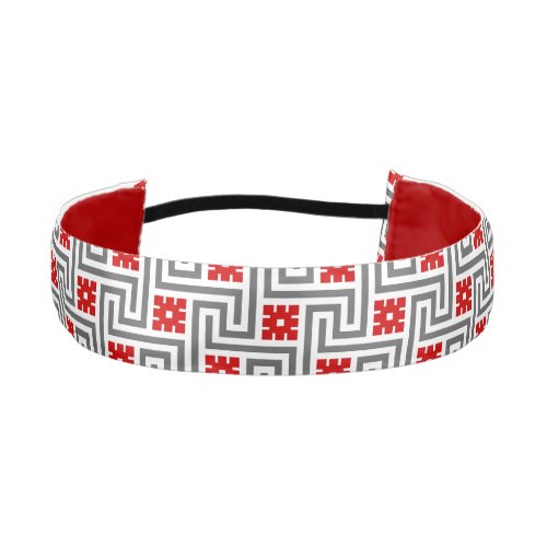 Deco Greek Key Red White and Grey  Gray Athletic Headband