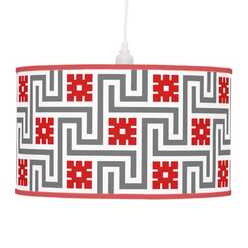 Deco Greek Key Red White and Grey  Gray Ceiling Lamp
