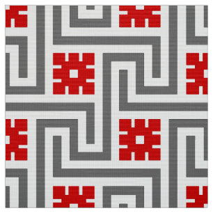 Deco Greek Key, Red, White and Grey / Gray Fabric