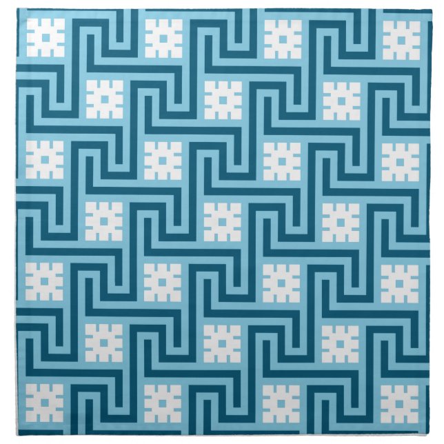 Deco Greek Key, Sky Blue and Navy Cloth Napkin (Front)