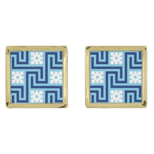 Deco Greek Key, Sky Blue and Navy Cufflinks