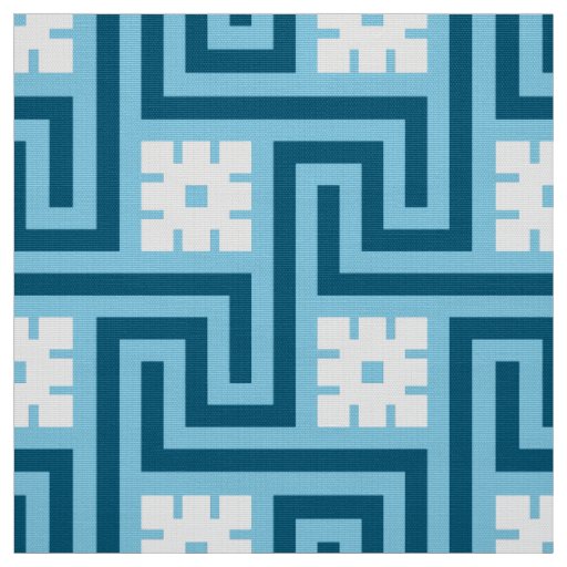 Deco Greek Key, Sky Blue and Navy Fabric