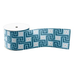Deco Greek Key, Sky Blue and Navy Grosgrain Ribbon