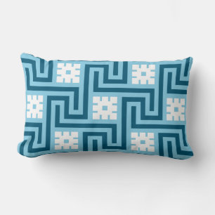 Deco Greek Key, Sky Blue and Navy Lumbar Pillow