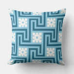 Deco Greek Key, Sky Blue and Navy Outdoor Pillow