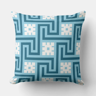 Deco Greek Key, Sky Blue and Navy Outdoor Pillow