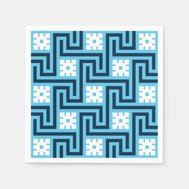 Deco Greek Key, Sky Blue and Navy Paper Napkins (Front)