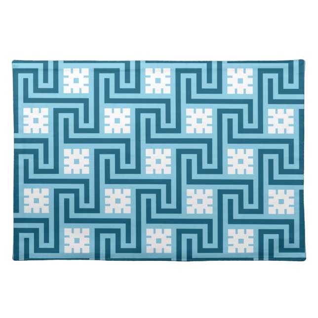 Deco Greek Key, Sky Blue and Navy Placemat (Front)