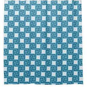 Deco Greek Key, Sky Blue and Navy Shower Curtain