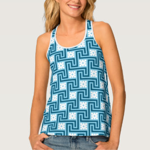 Deco Greek Key, Sky Blue and Navy Tank Top