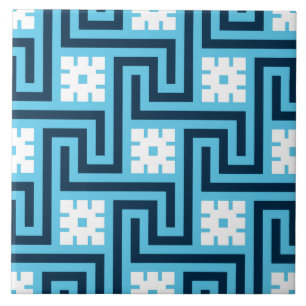 Deco Greek Key, Sky Blue and Navy Tile