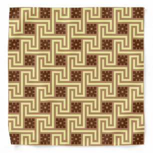 Deco Greek Key, Tan, Brown and Yellow Bandana