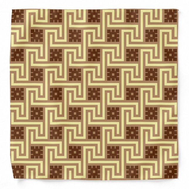 Deco Greek Key, Tan, Brown and Yellow Bandana (Front)