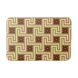 Deco Greek Key, Tan, Brown and Yellow Bathroom Mat