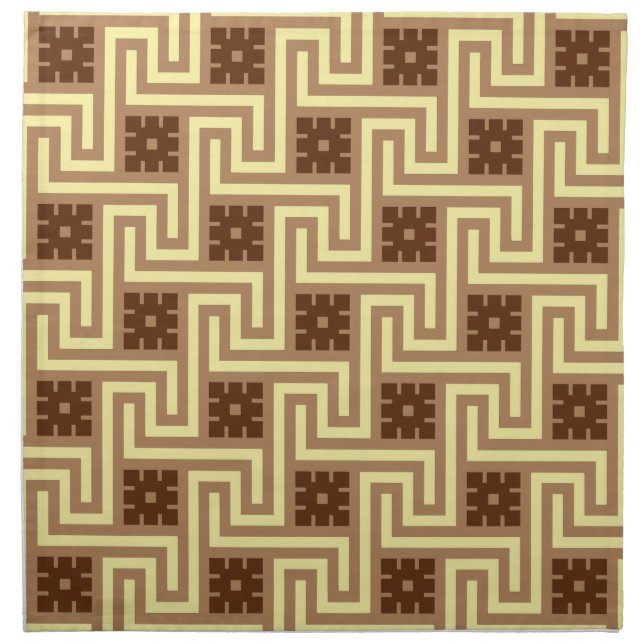 Deco Greek Key, Tan, Brown and Yellow Cloth Napkin (Front)