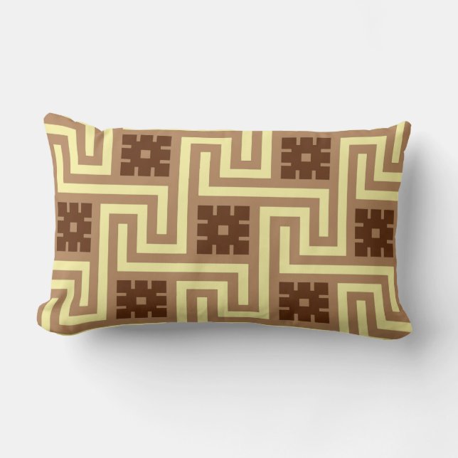 Deco Greek Key, Tan, Brown and Yellow Lumbar Pillow (Front)