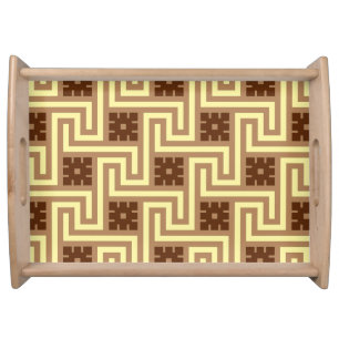 Deco Greek Key, Tan, Brown and Yellow Serving Tray