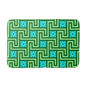 Deco Greek Key, Turquoise and Jade Green Bathroom Mat