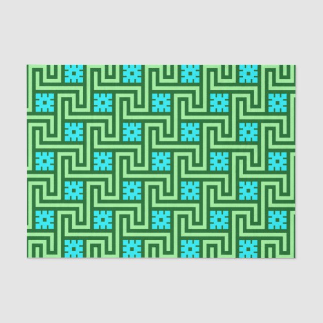 Deco Greek Key, Turquoise and Jade Green Tissue Paper (Front)