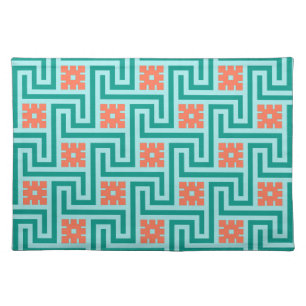 Deco Greek Key, Turquoise, Aqua and Coral Placemat