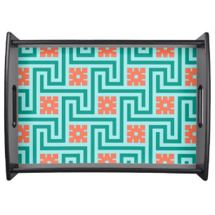 Deco Greek Key, Turquoise, Aqua and Coral Serving Tray