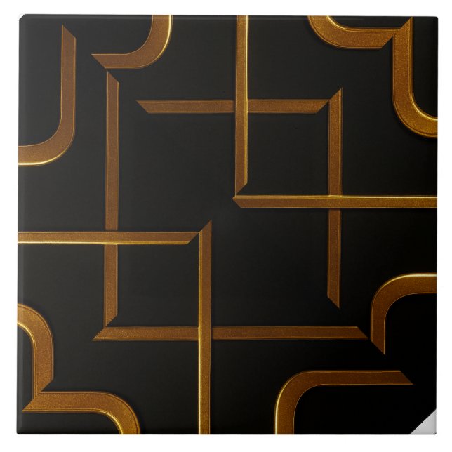 Deco Grid Black Gold Luxury Geometric Bathroom Til Ceramic Tile (Front)