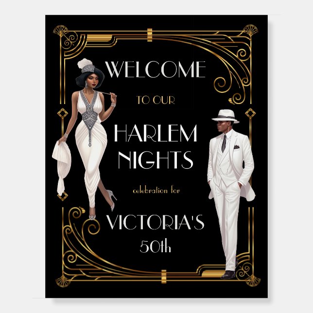 Deco Harlem Nights Flapper and Gentleman Welcome Foam Board (Front)