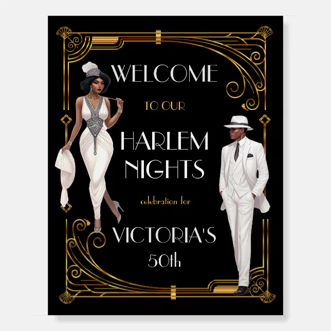 Deco Harlem Nights Flapper and Gentleman Welcome Foam Board | Zazzle