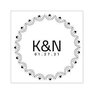 Deco Heart Rev Circular Initial Logo Wedding Stamp