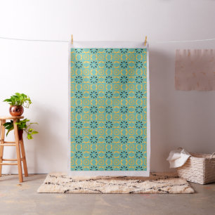 Deco Inspired Teal Gold Cotton Twill Yardage Fabric