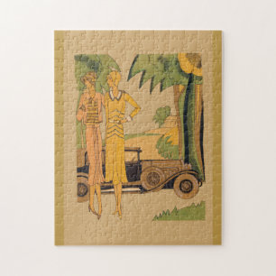 Deco Ladies And Car Jigsaw Puzzle