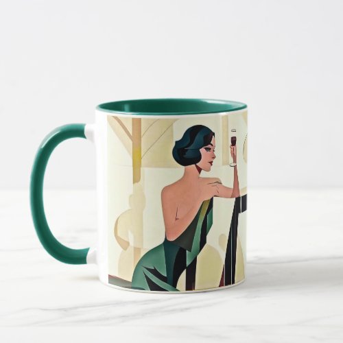 Deco Lady in Green Modern Art Mug