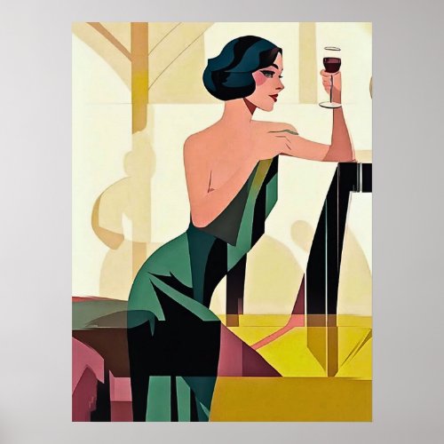 Deco Lady in Green Modern Art Poster