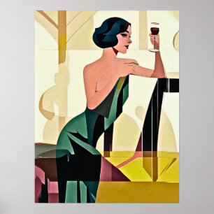 Deco Lady in Green Modern Art Poster